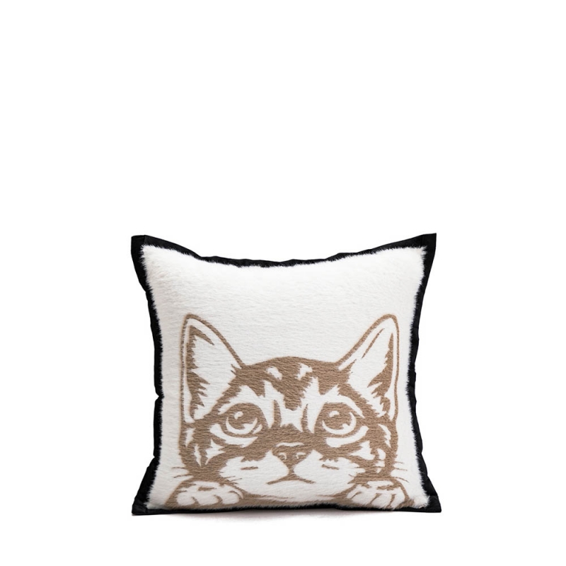 THROW CUSHION - CAT / KHAKI