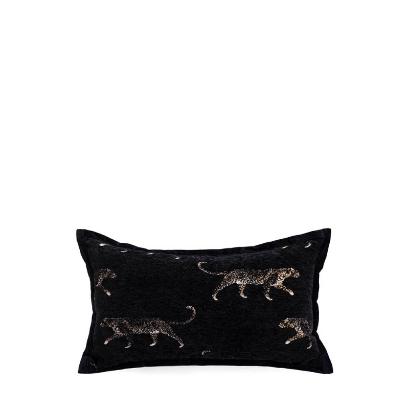 THROW CUSHION -  LEOPARD / BLACK KIDNEY PILLOW