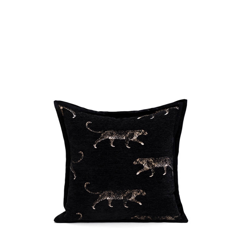 THROW CUSHION -  LEOPARD / BLACK