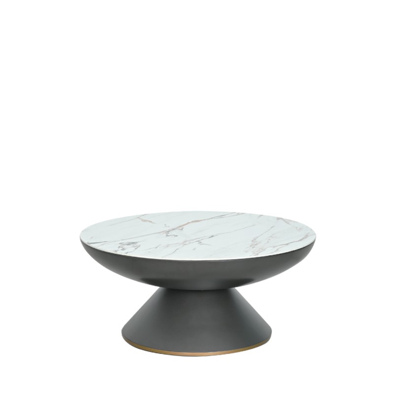 VINCENZO ROUND COFFEE TABLE W/ POLISHED SINTERED STONE TOP
