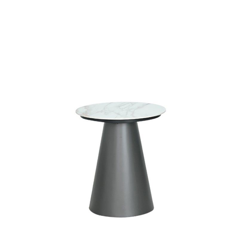 VINCENZO ROUND END TABLE W/ POLISHED SINTERED STONE TOP